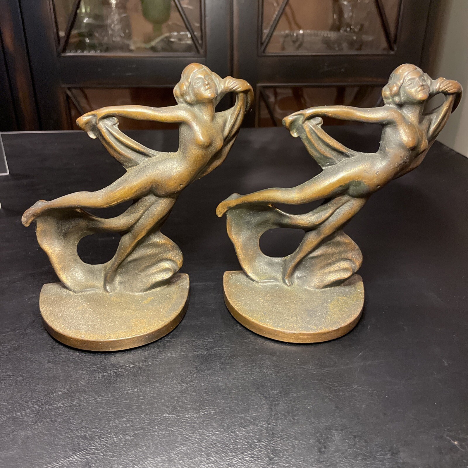 Art Deco Scarf Dancers Nude Lady Bookends Cast Iron #73 Antique Art Deco Scarf Dancers Nude Lady Bookends Cast Iron #73 Antique