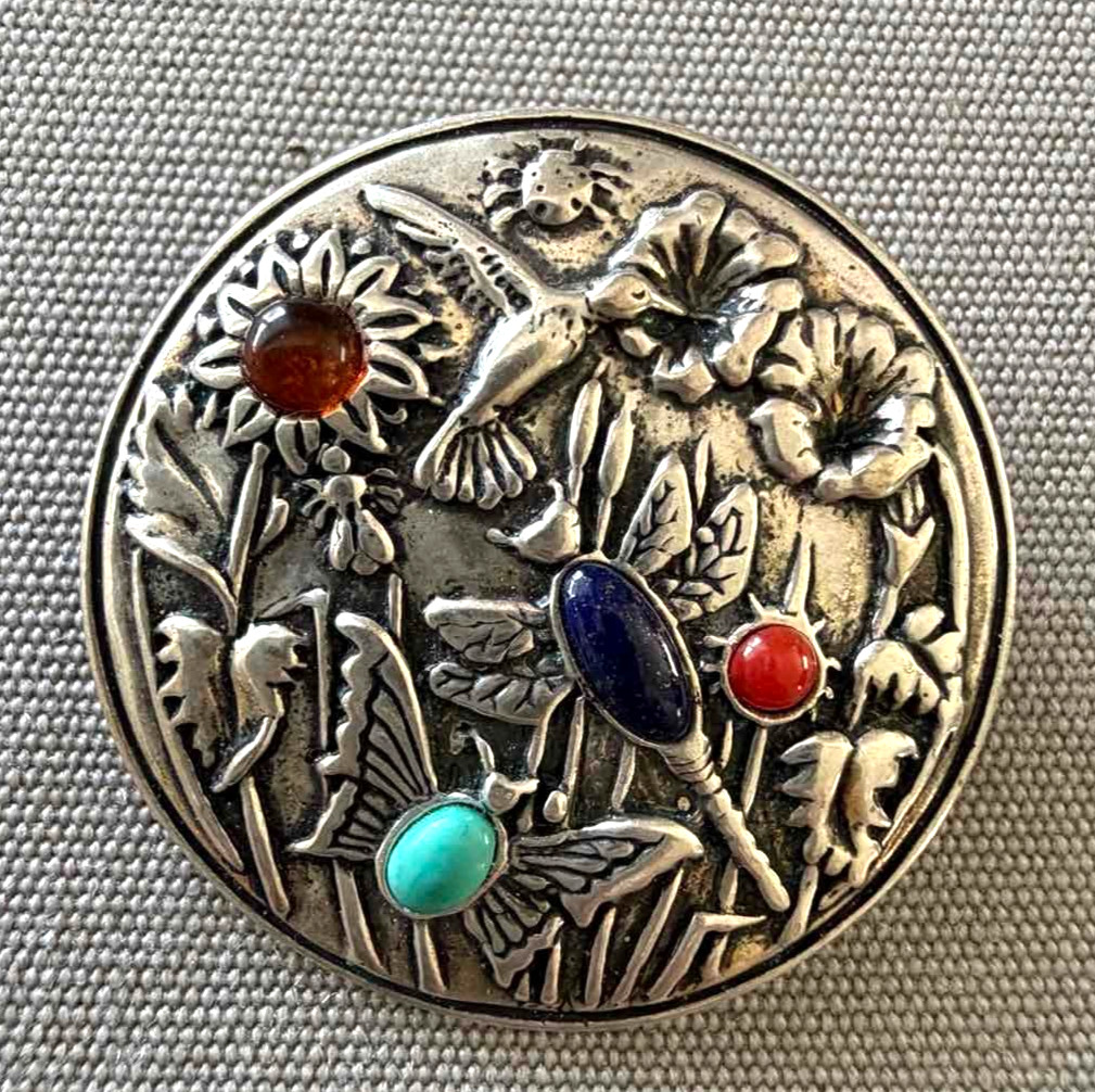 Vintage Carolyn Pollack 925 Sterling Silver and Gem Stones Brooch/Pendant