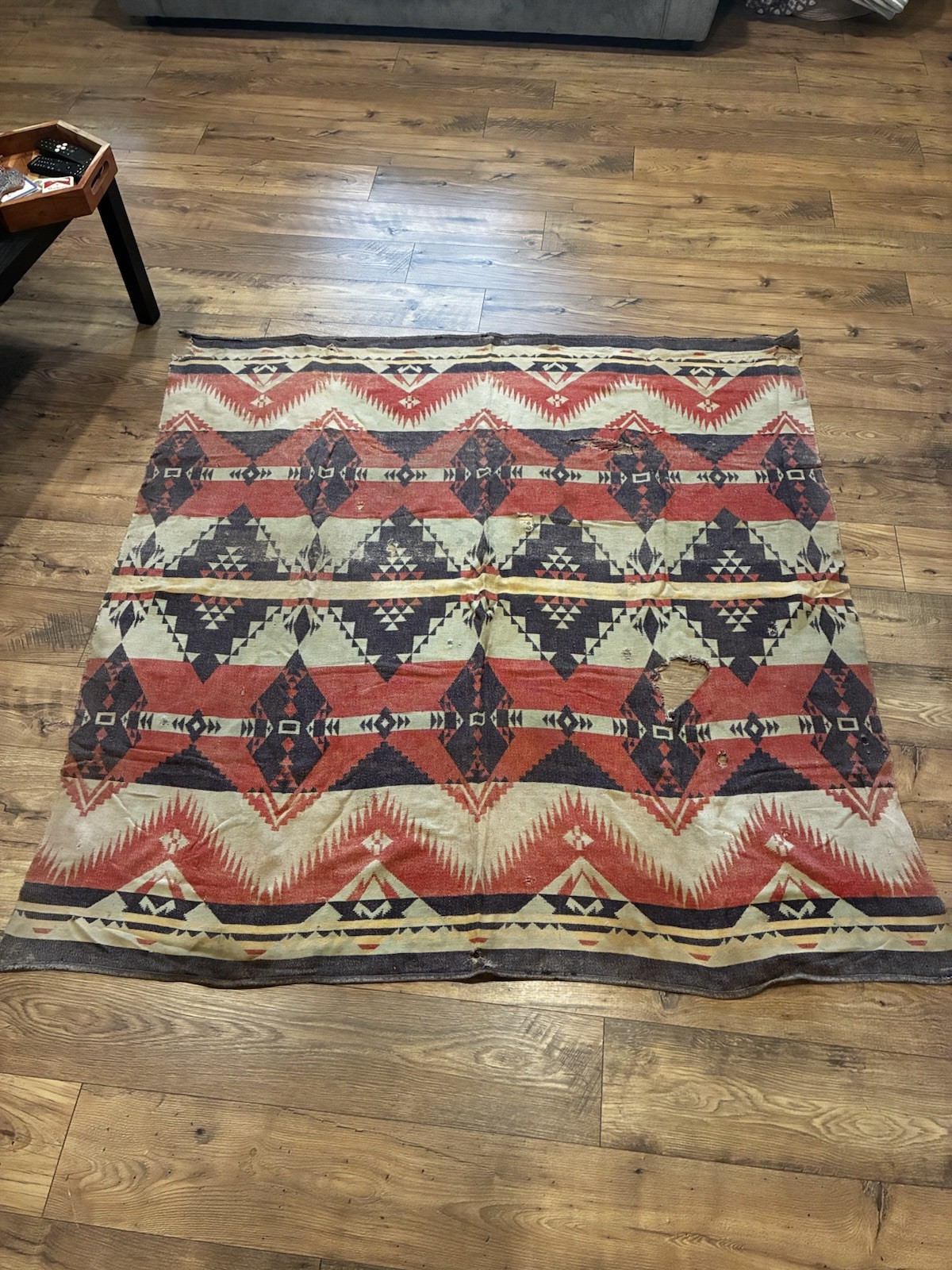 Antique 1930s 40s Beacon Style Camp Blanket Southwestern Tribal Wool Cotton