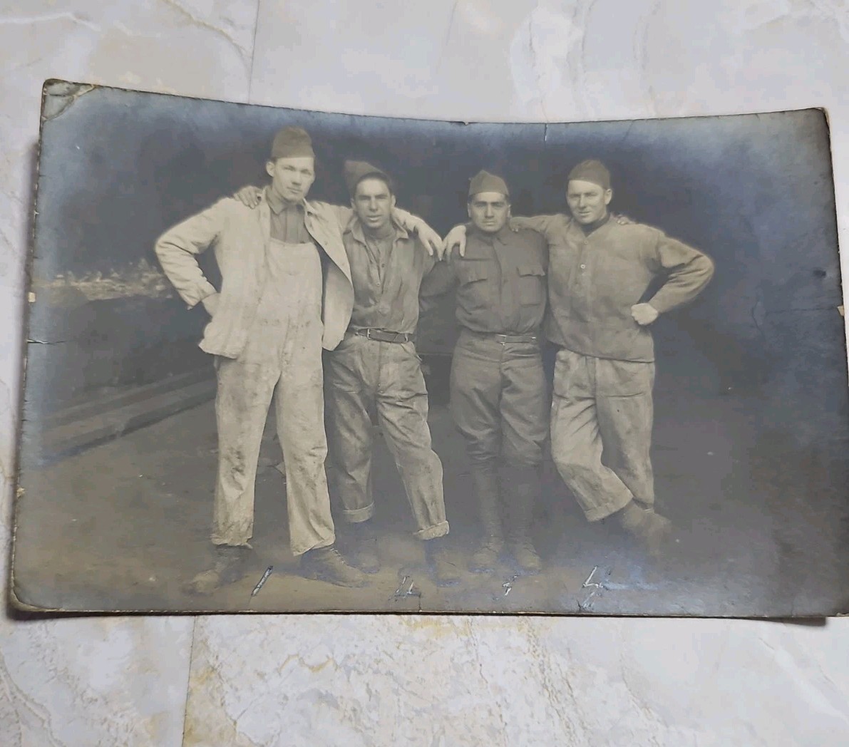 Antique WWI Soldiers Photo Postcard Group Portrait Military Uniform Workwear