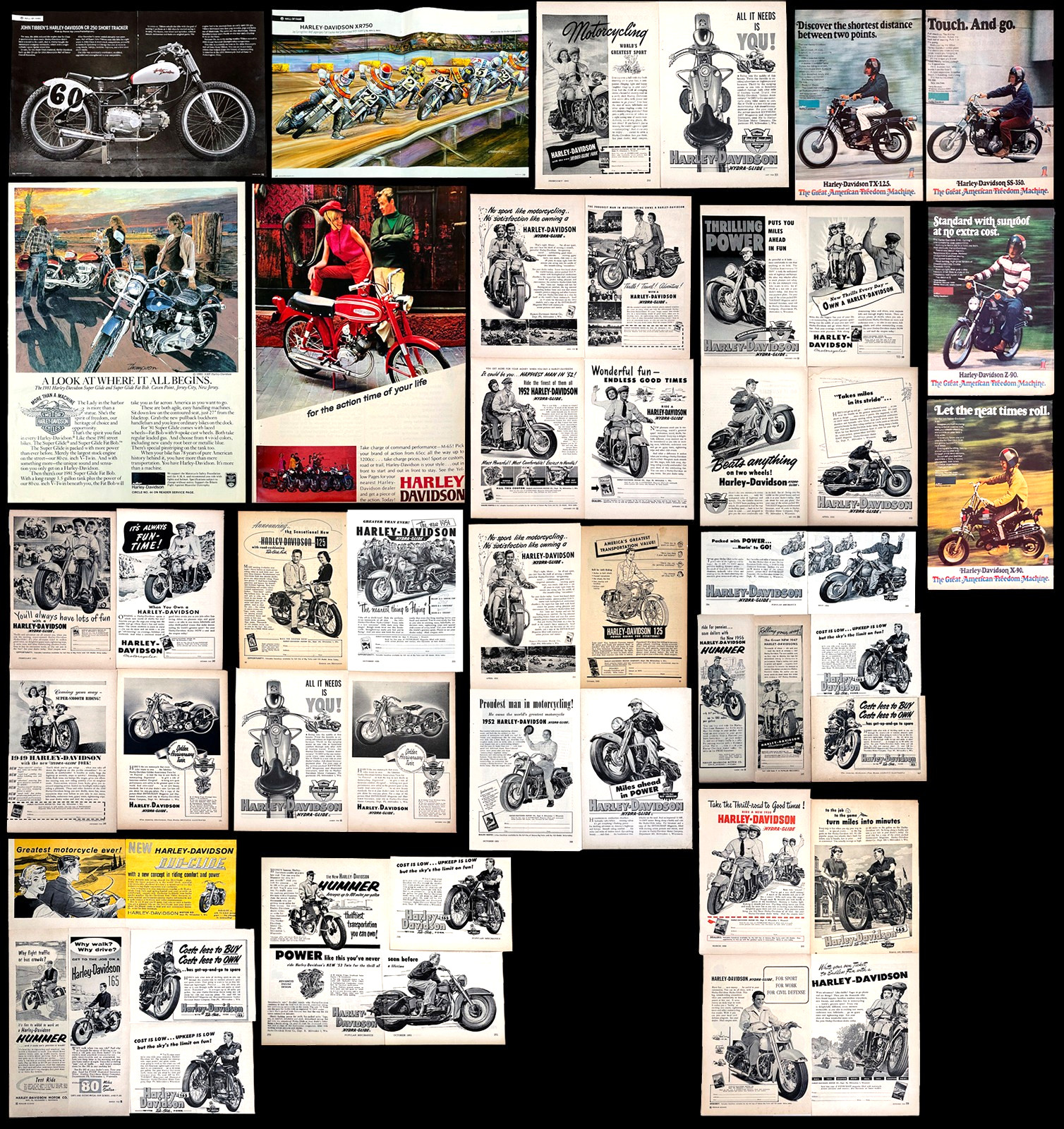Vintage Harley Davidson Magazine Ads Lot 1947,48,49.50,51,52,53,54,55,56,57 Etc.