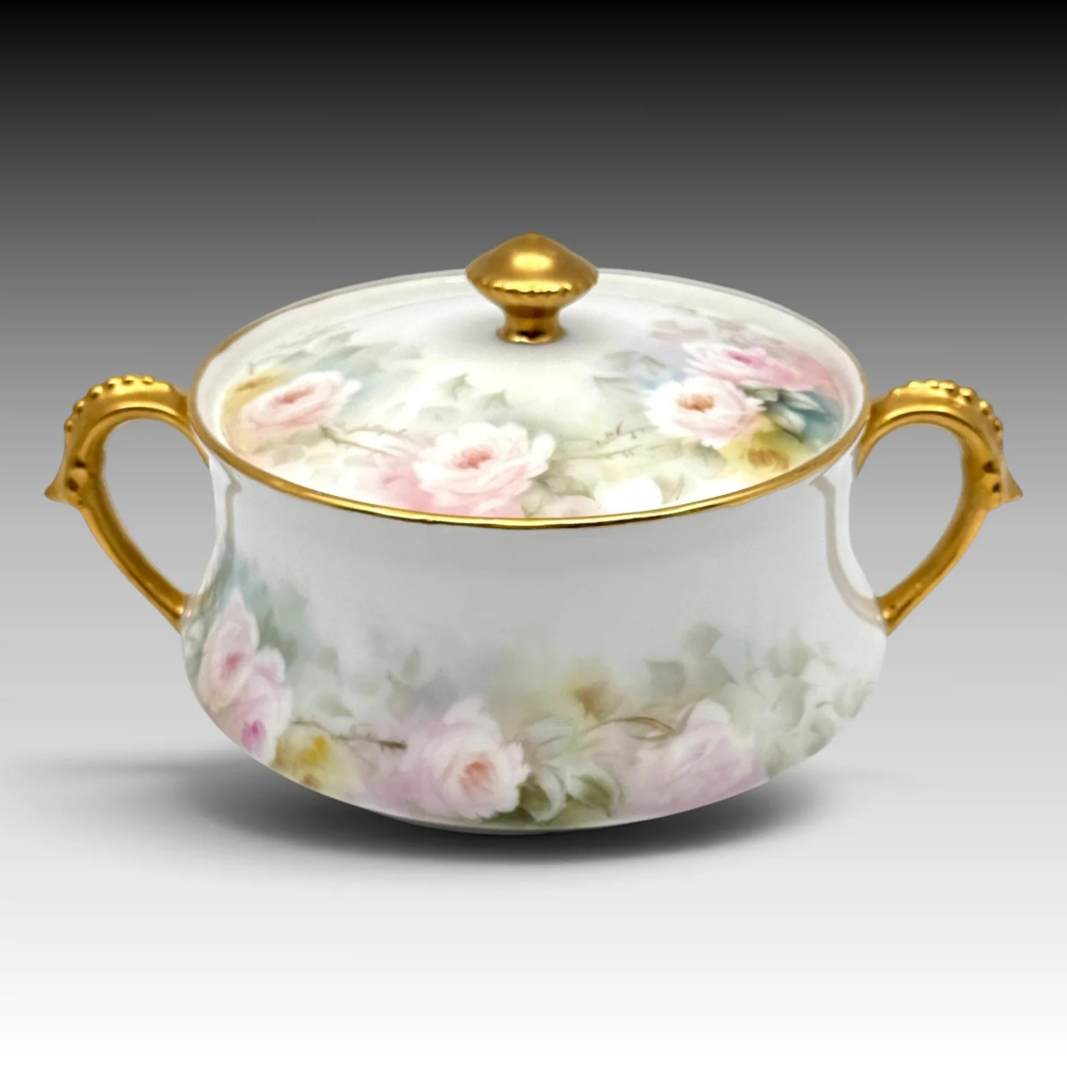 Antique T&V Limoges Hand Painted Roses Biscuit Jar Artist Signed M.G.K.