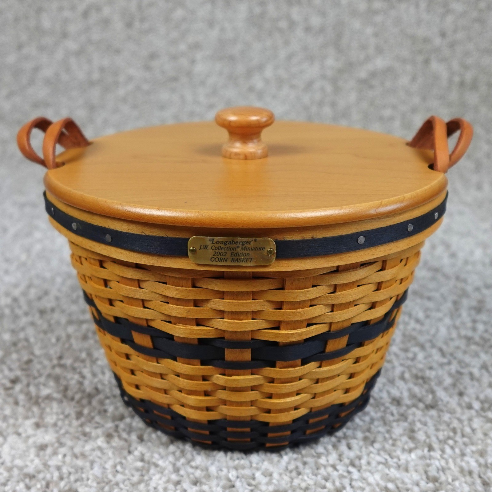 Longaberger JW Collection Miniature 2002 Edition Corn Basket Set with Lid COA