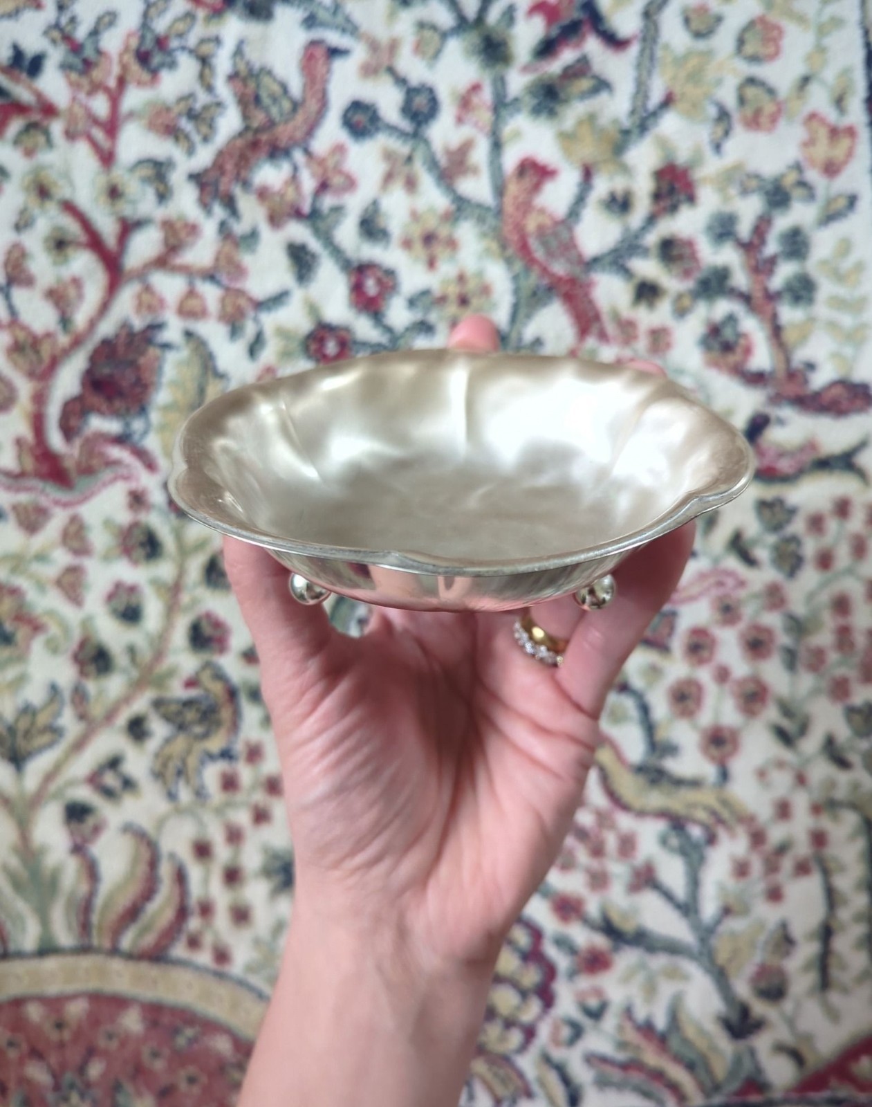 WMF Ikora Silverplate Footed Bowl Six Lobe Scalloped 3 Ball Feet Germany 4.75in