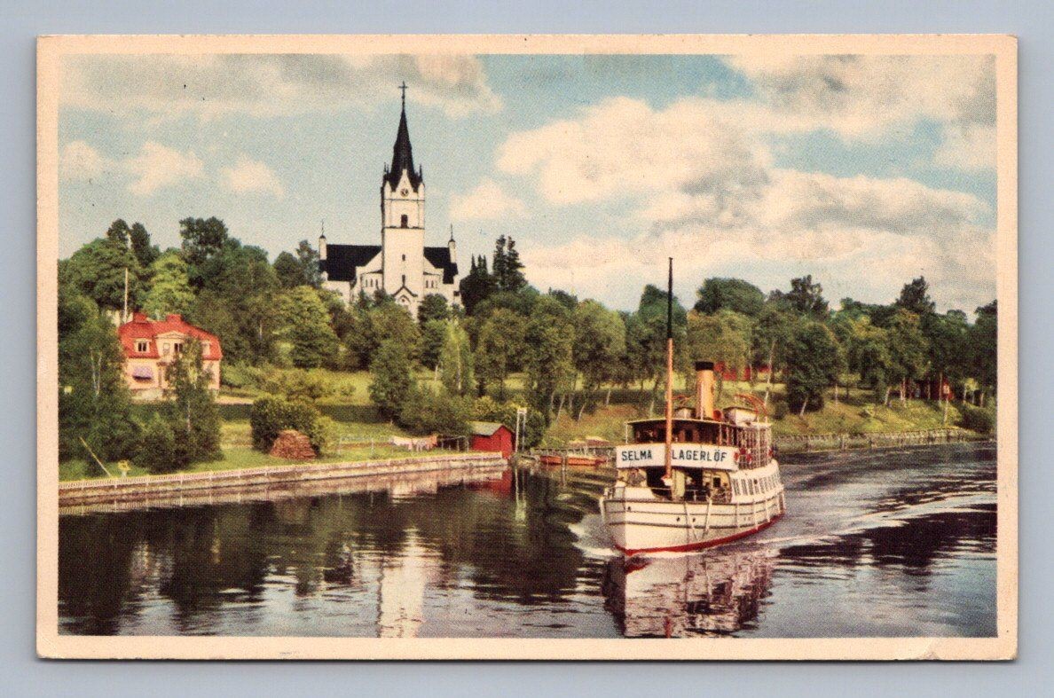 Vintage Sweden Postcard SUNNE Church  Selma Lagerlof Boat 1955