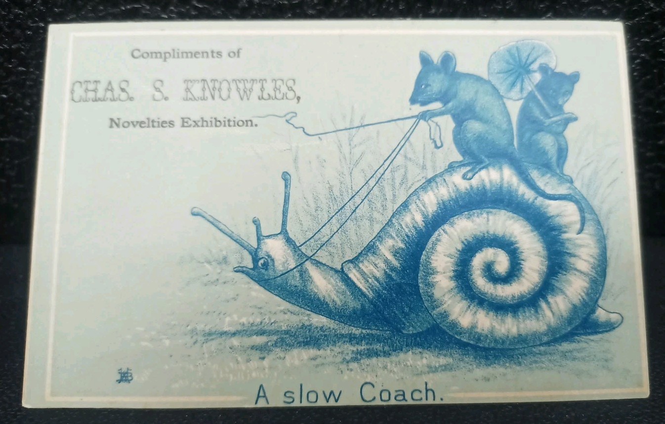 Sewing Machine Attachment Novelty Trade Card c 1890's Mice, Snail Knowles Philly