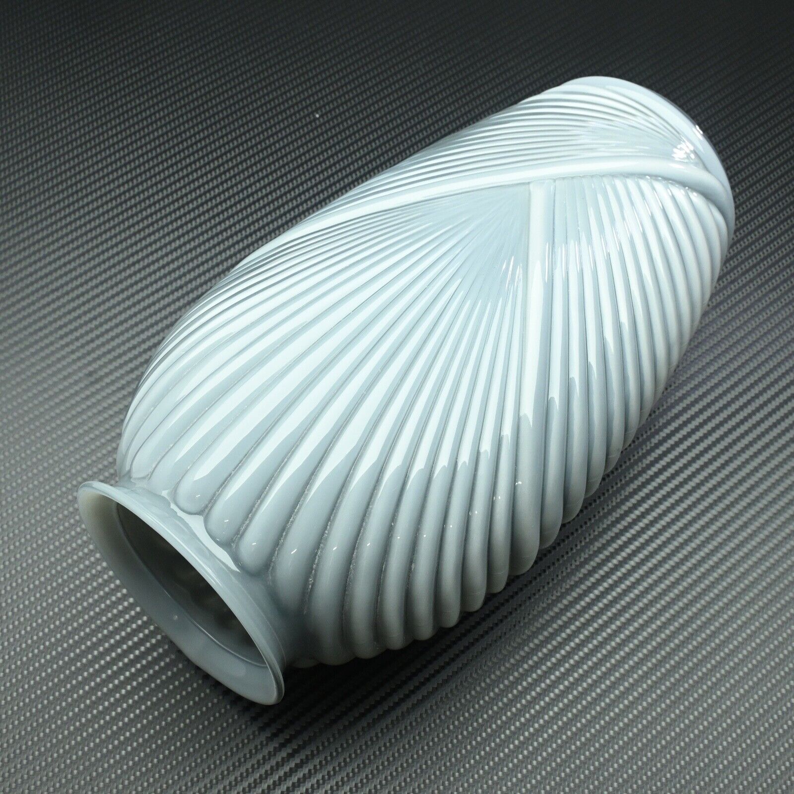 Tall Feceted Art Deco VTG Geometric Draped Grey Glass Vase 12.75\