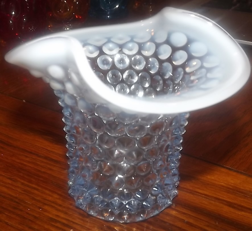 Fenton Blue Opalescent Hobnail Topper Vase Toothpick 3