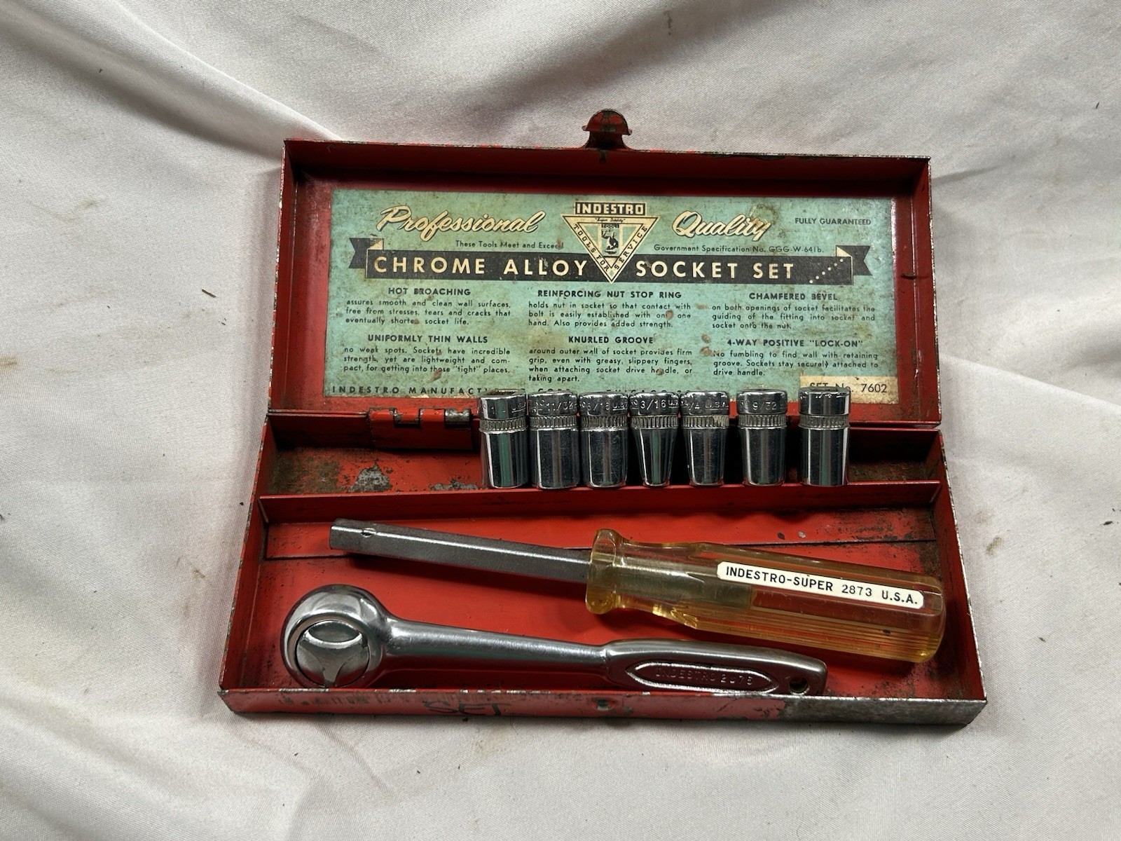 Rare Vintage 9 pc. Indestro Tools Set No. 7602 1/4