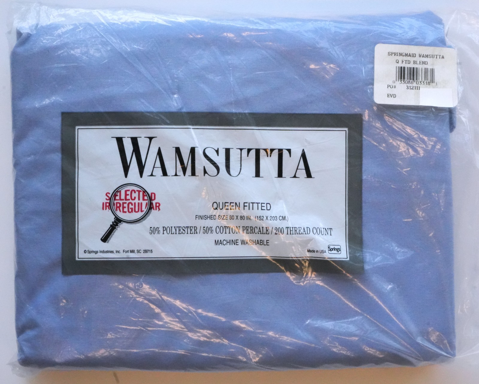 Vintage Wamsutta Queen Fitted Sheet Blue 200TC Percale Made USA New NOS