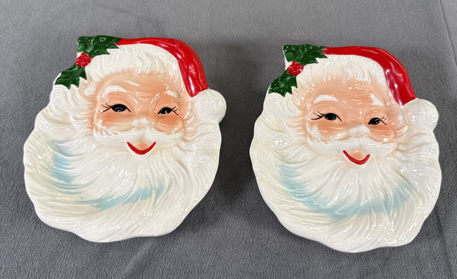 Vintage Brinn\'s Ceramic Santa Wall Plaque Ornaments Set of 2 Japan mid Century