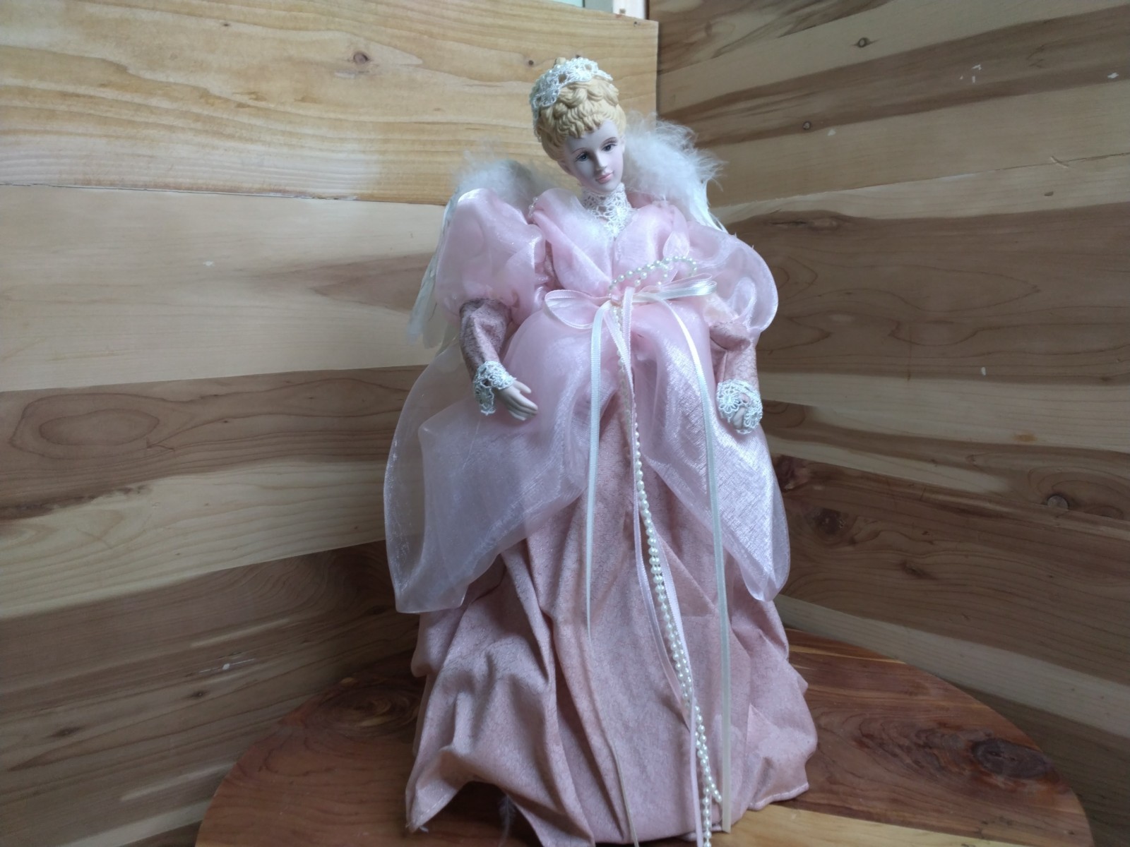 Vintage Victorian Pink Angel Christmas Tree Topper 1980s