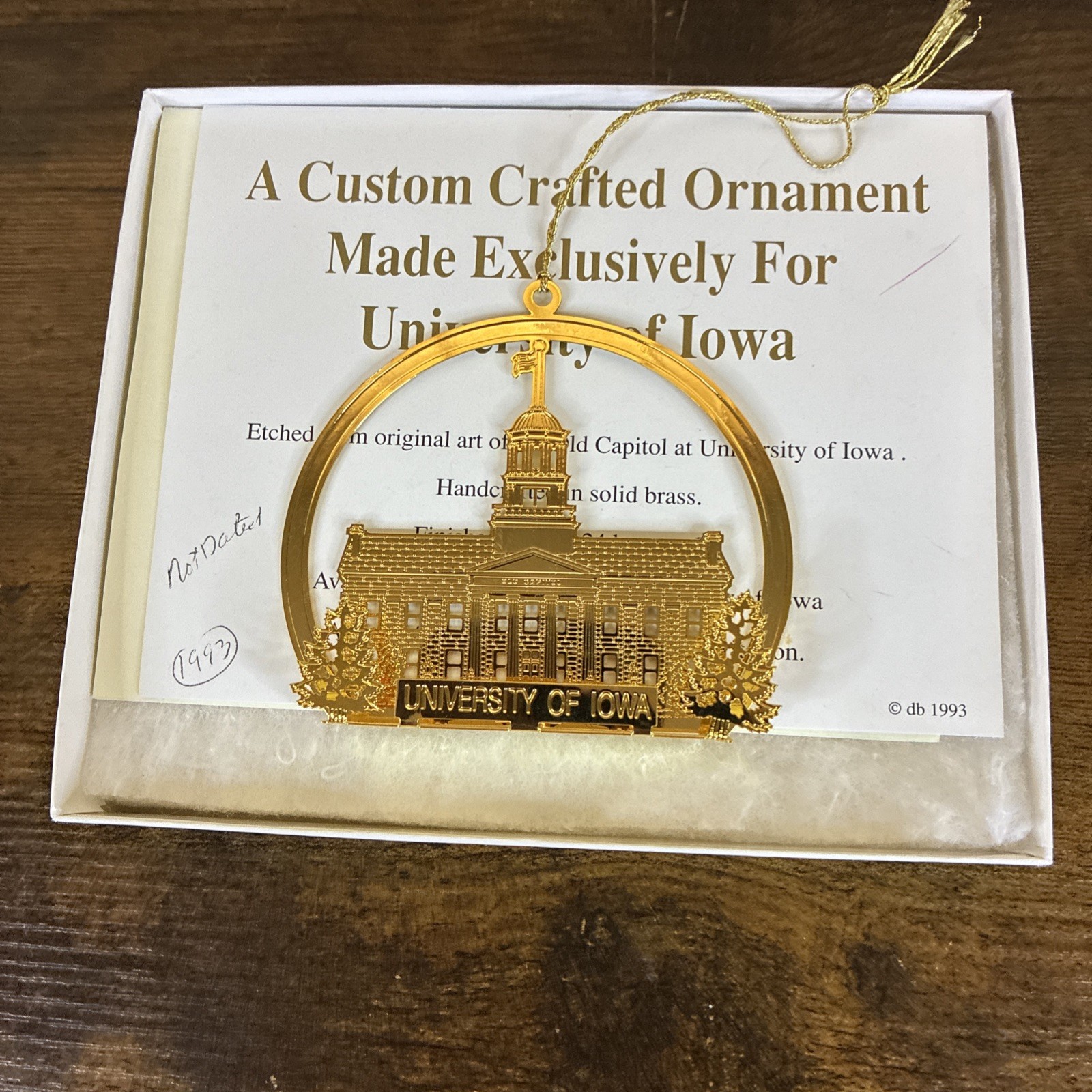 Vintage University Of Iowa Gold Plated Old Capital Ornament