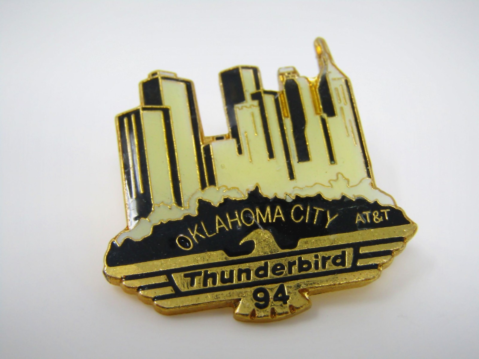 Vintage 1994 AT&T Thunderbird Oklahoma City Skyline Enamel Lapel Hat Pin