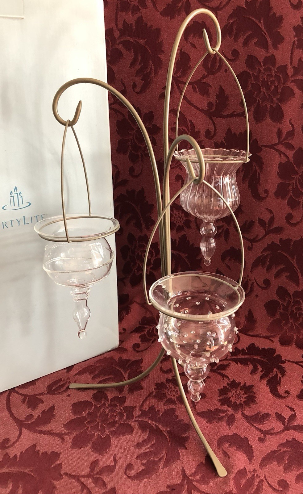 PartyLite SHIMMER LIGHTS Tealight Tree P8986 Trio Hand Blown Glass Holder HTF