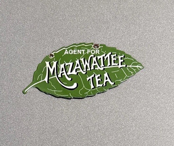 VINTAGE MAZAWATTEE TEA LEAF PORCELAIN SIGN CAR GAS TRUCK MOTORCYCLE OIL
