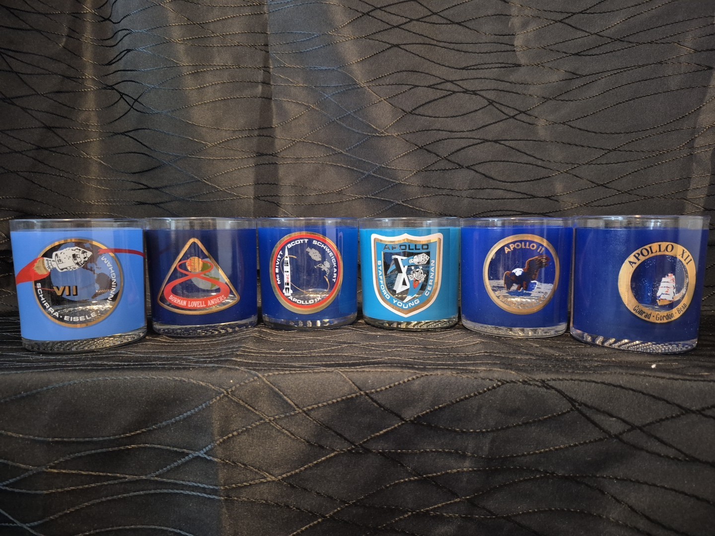 Vintage Houze Art NASA Apollo Mission Glasses Set (6) Lowball Whiskey MCM 7-12 Vintage Houze Art NASA Apollo Mission Glasses Set (6) Lowball Whiskey MCM 7-12