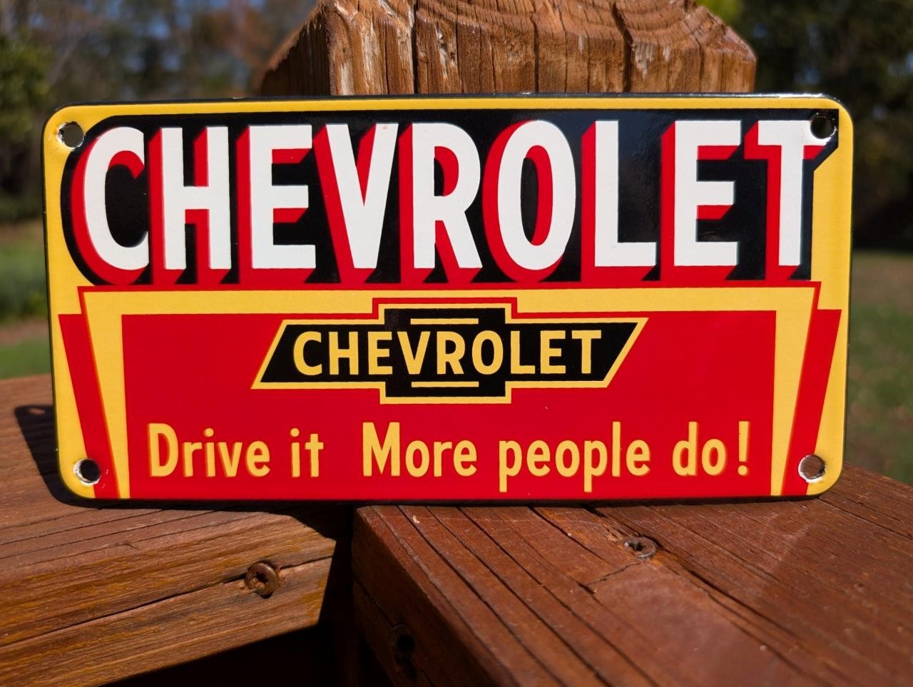 THICK PORCELAIN CHEVROLET DRIVE IT MORE PEOPLE DO SIGN CAR DEALER GARAGE SIGN