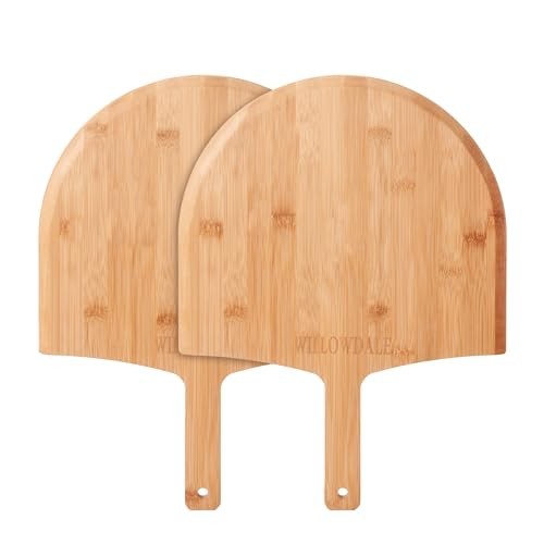  12 Inch Wood Pizza Peel, 2pcs Kitchen Bamboo Pizza Paddle Spatula, Large 