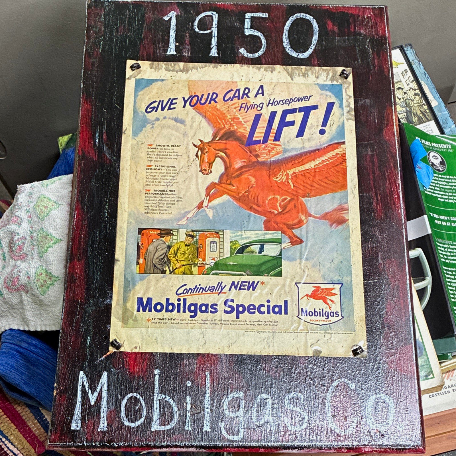 Mobil 1950 Mobilgas Special Pegasus Gas & Oil Sign “Give Your Car a Lift” Mobil 1950 Mobilgas Special Pegasus Gas & Oil Sign “Give Your Car a Lift”