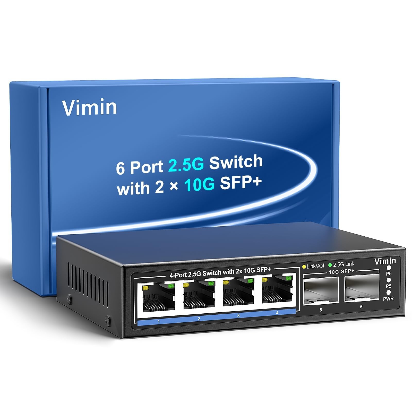 6 Port 2.5G Unmanaged Network Switch, VIMIN 4X 2.5Gbase-T Ports, 2X 10G SFP+ ... 6 Port 2.5G Unmanaged Network Switch, VIMIN 4X 2.5Gbase-T Ports, 2X 10G SFP+ ...
