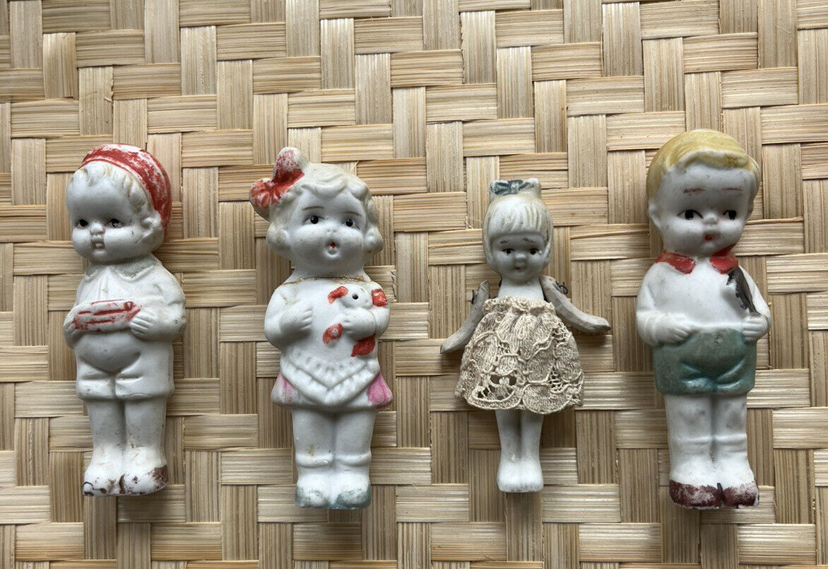 VTG Japan Bisque Frozen Charlotte Penny Dolls Figurines Lot of 4  FLAWS