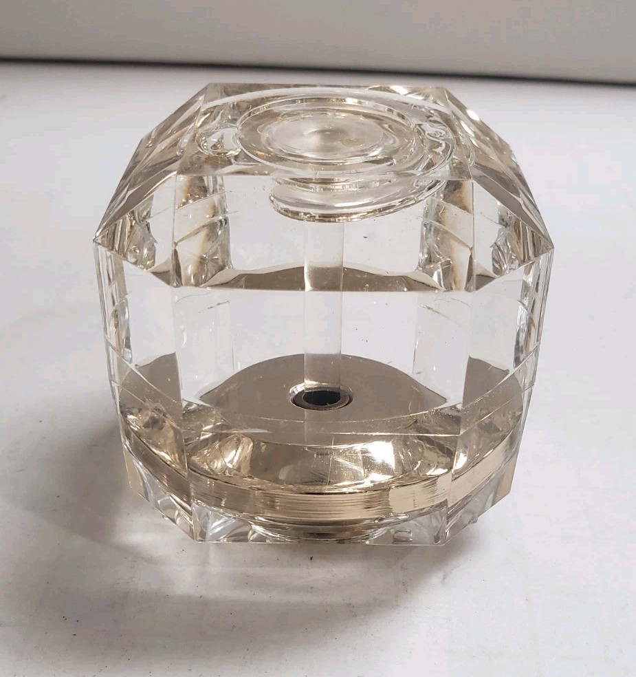 Vtg Lucite Transparent Refined Oil Barrel Art Deco Paperweight Gold Tone Accents