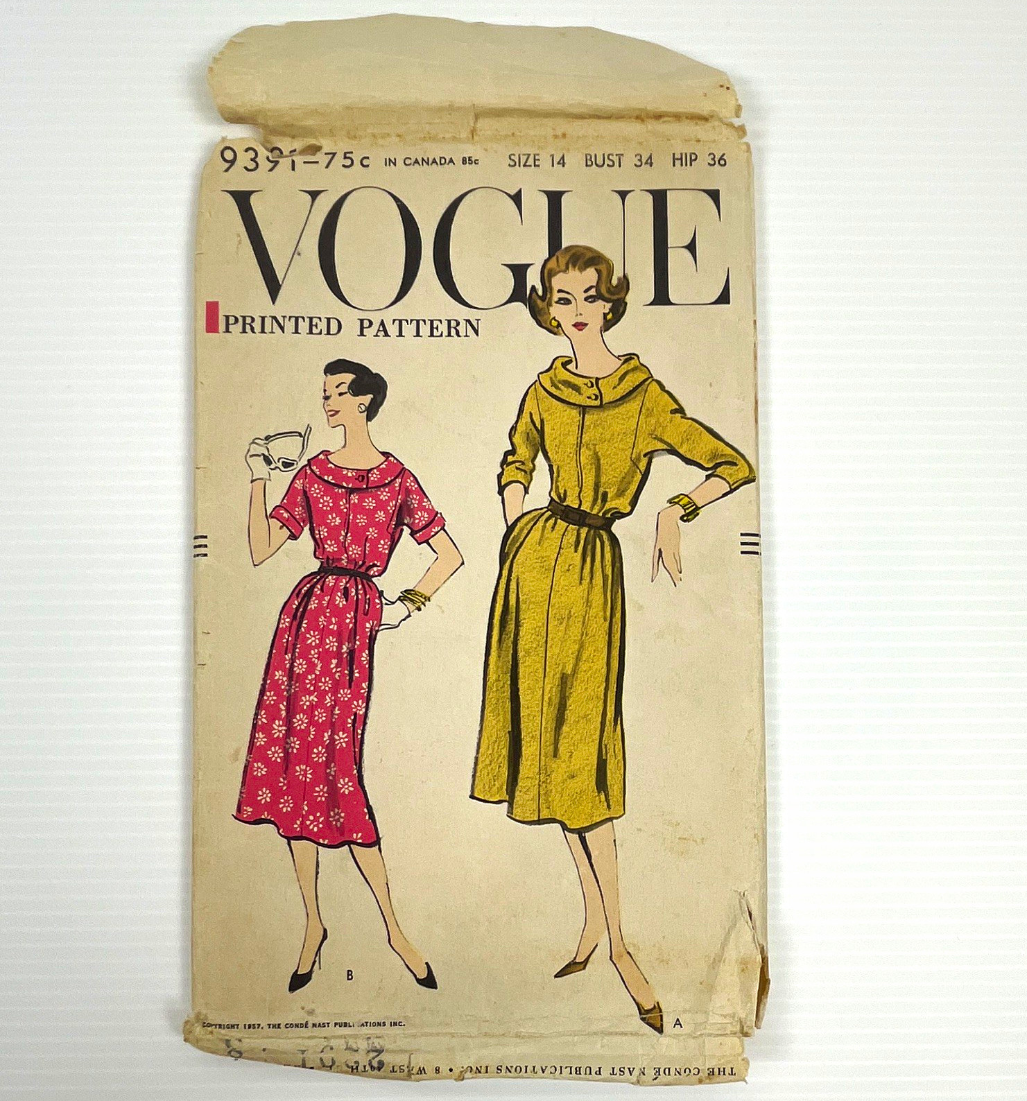VTG Original 1950s Vogue Sewing Pattern No. 9391 One-Piece Dress Size 14