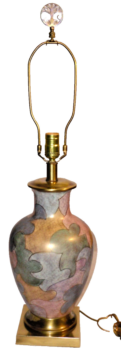 Vintage 1980s Postmodern Tessellated Puzzle Pattern Ceramic Urn Lamp Brass Base Vintage 1980s Postmodern Tessellated Puzzle Pattern Ceramic Urn Lamp Brass Base