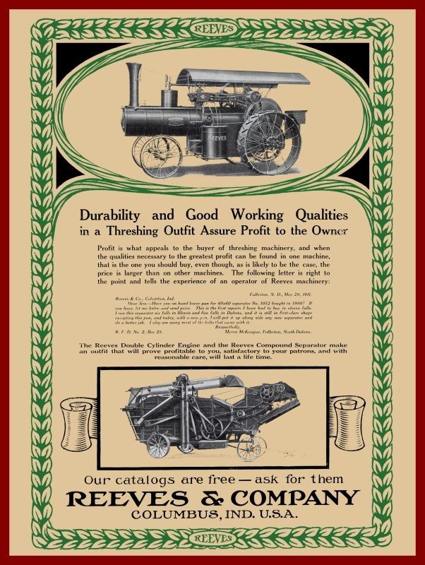 1912 Reeves Steam Engines & Threshing Machines NEW Metal Sign: 12x16