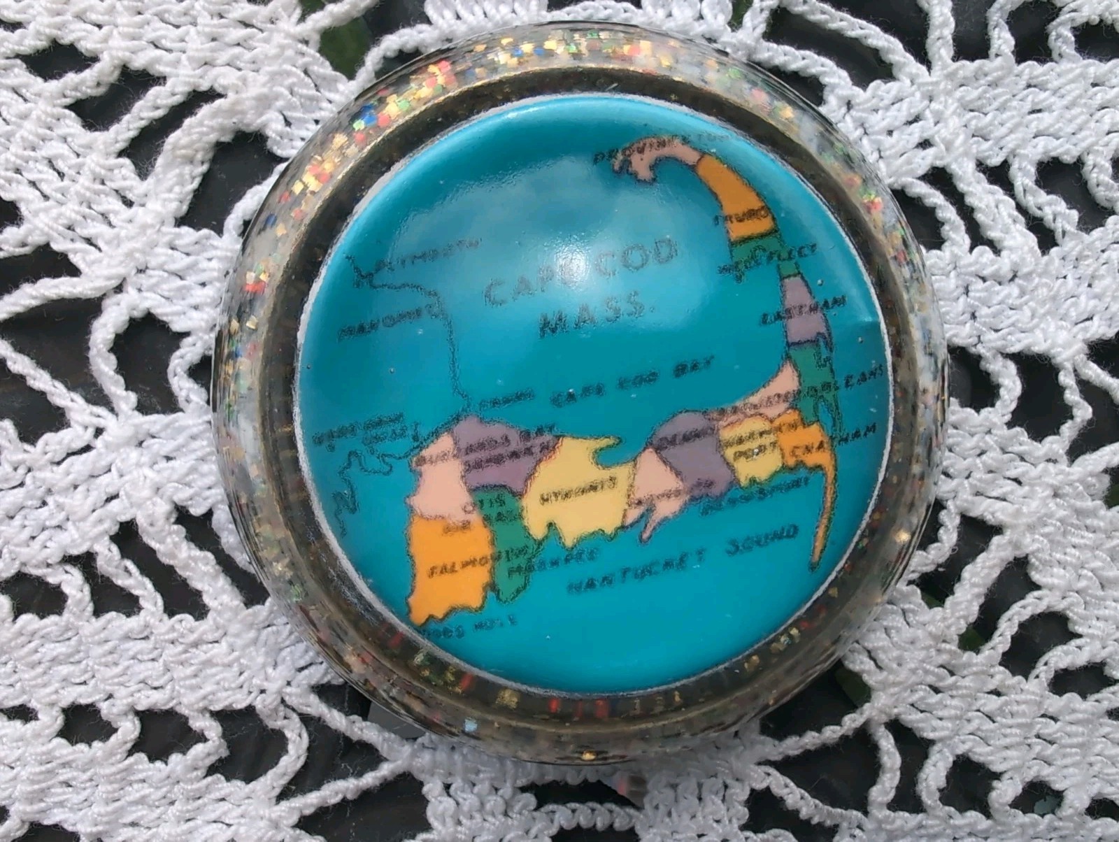 Paper Weight Map of Beautiful  Cape Cod Mass Nantucket Vintage Glass Stationary 