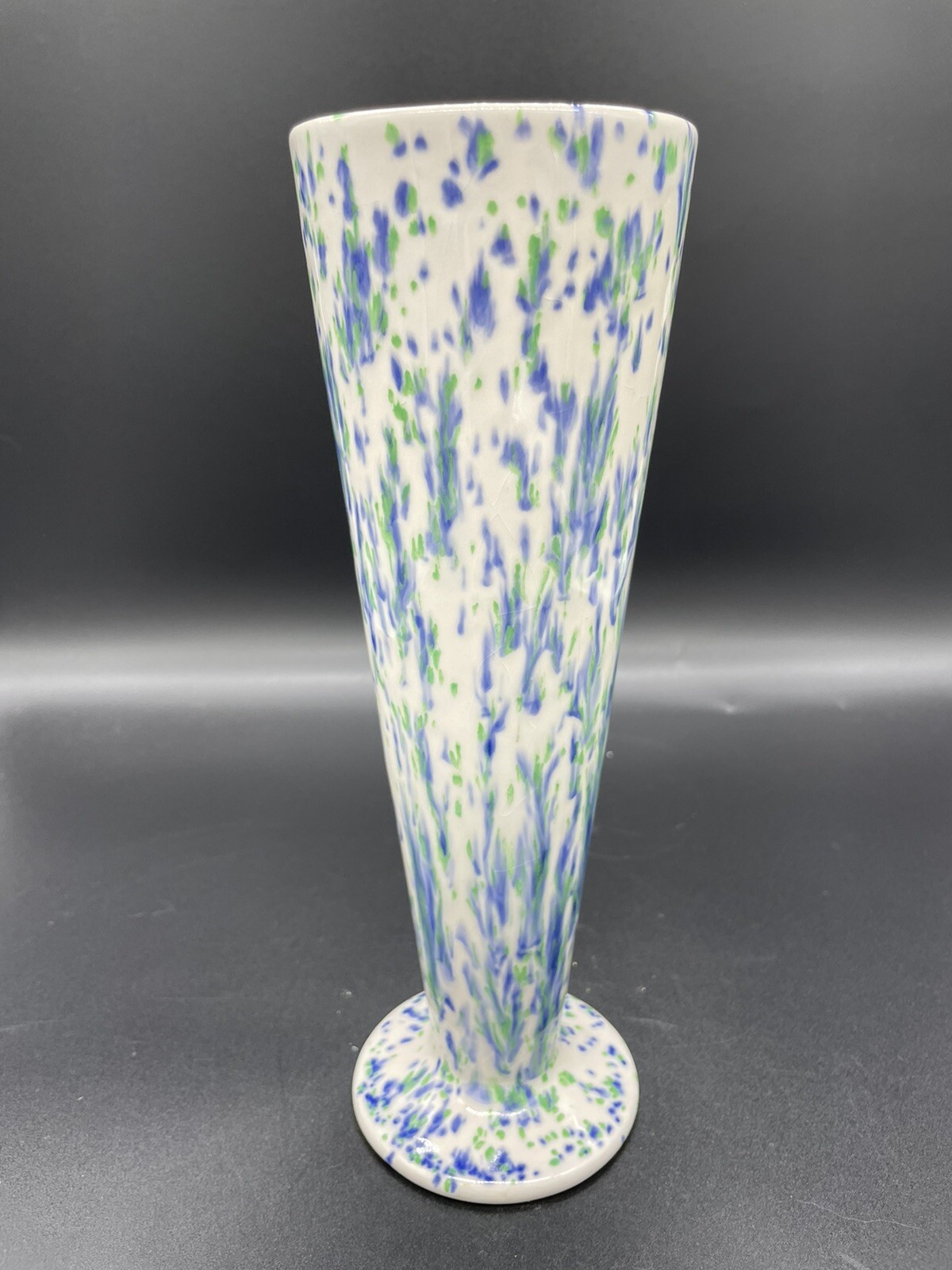 Ceramic Bud Vase White with Green and Blue Splatter Speckle Art Pottery