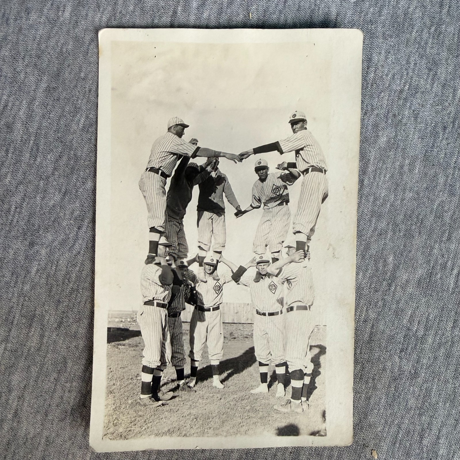 Vintage RPPC Baseball Team Human Pyramid Photo Postcard Antique Early 1900s