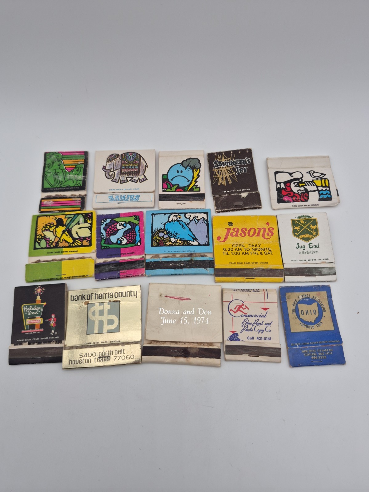 Lot 15 Vintage Matchbooks 1960s 1970s Smugglers Inn Holiday Inn, Jason's, Pisces
