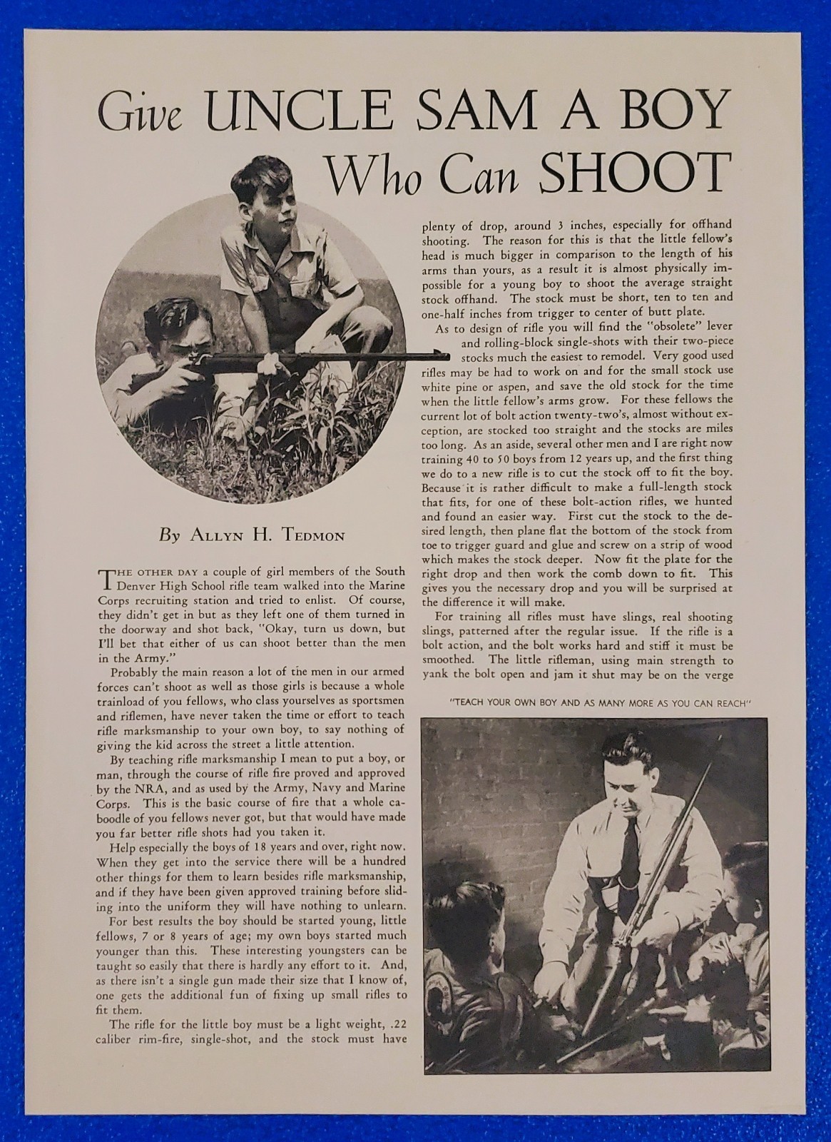 1940s Give Uncle Sam A Boy Who Can Shoot Vintage WWII American Rifleman Article 1940s Give Uncle Sam A Boy Who Can Shoot Vintage WWII American Rifleman Article