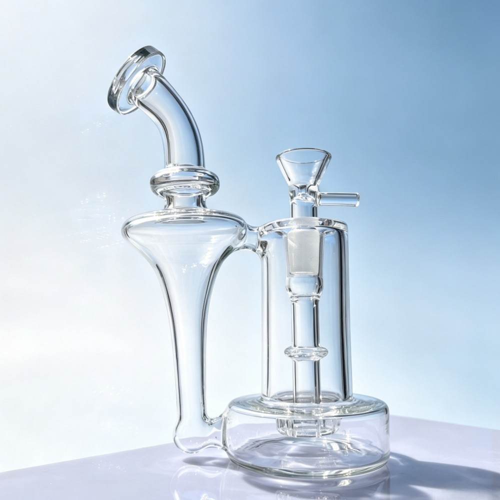 7'' Clear Recycler Glass Bong Showerhead Perc Dual-chamber Water Pipe Hookah