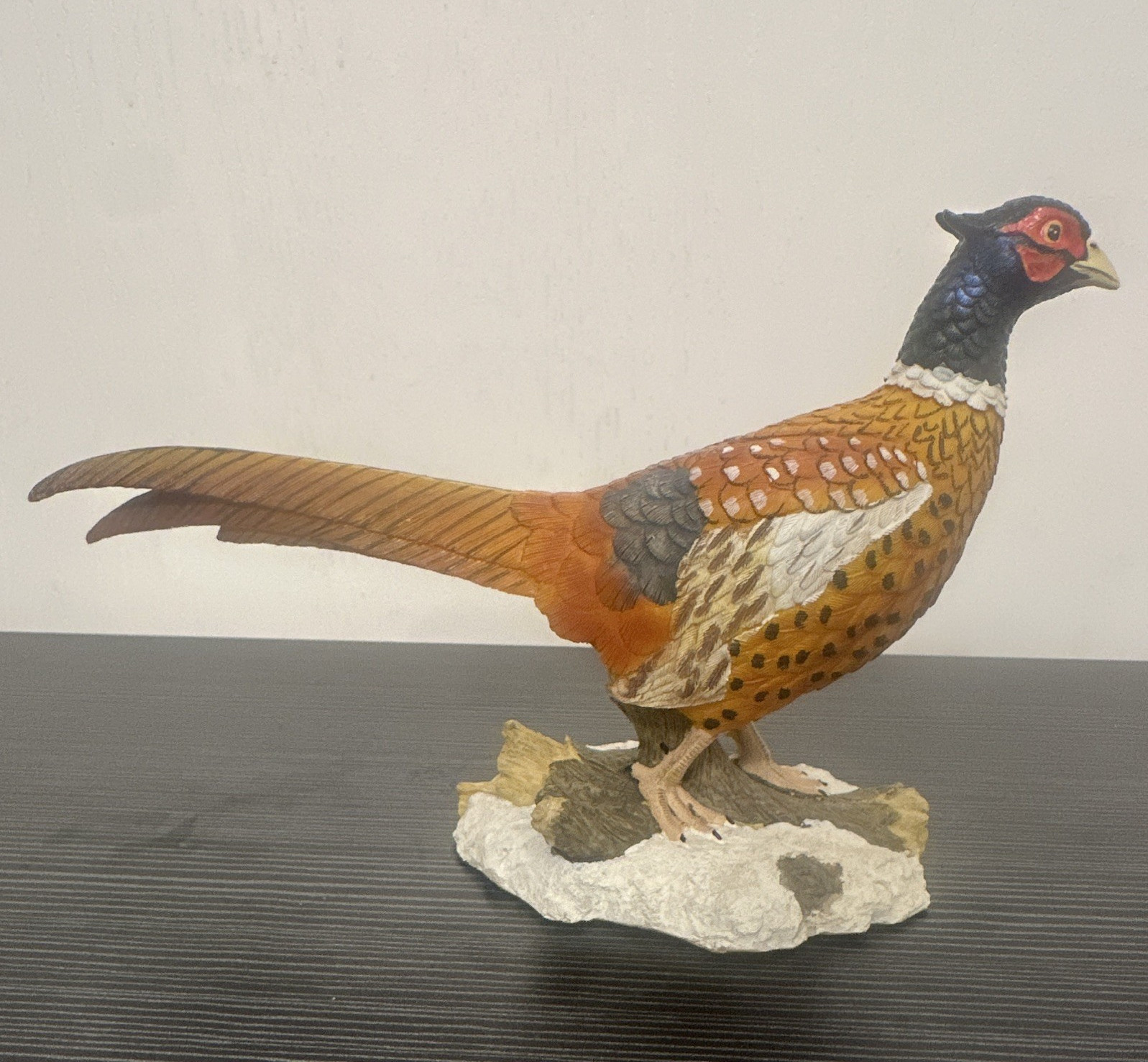Resin Running Pheasant Figurine Sculpture on Rock Base