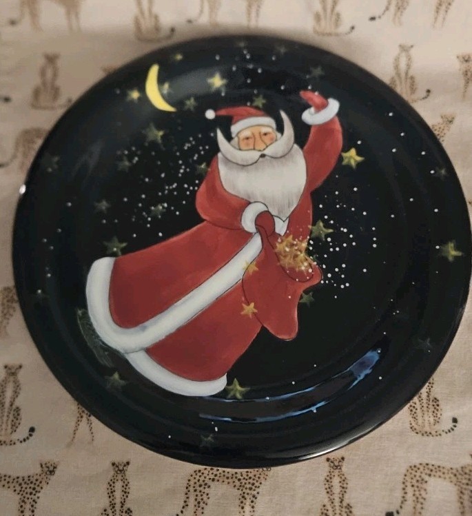 Vintage Stephanie Stouffer Christmas Charger Celestial Santa Platter Beautiful Vintage Stephanie Stouffer Christmas Charger Celestial Santa Platter Beautiful