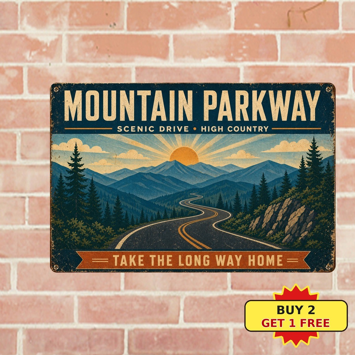 Scenic Blue Ridge Parkway Mountain Highway Travel Gift Metal Tin Sign Decor Art