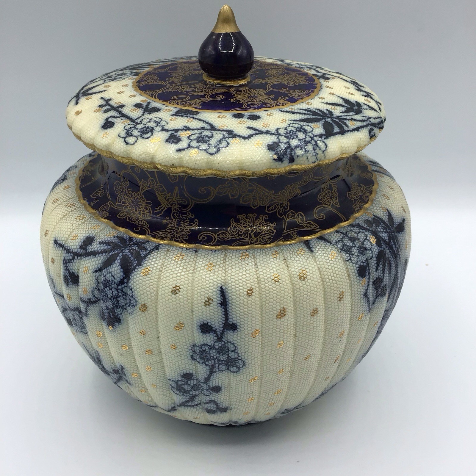 Antique Doulton Burslem Sakura Blossom Coronet Porcelain Biscuit Jar