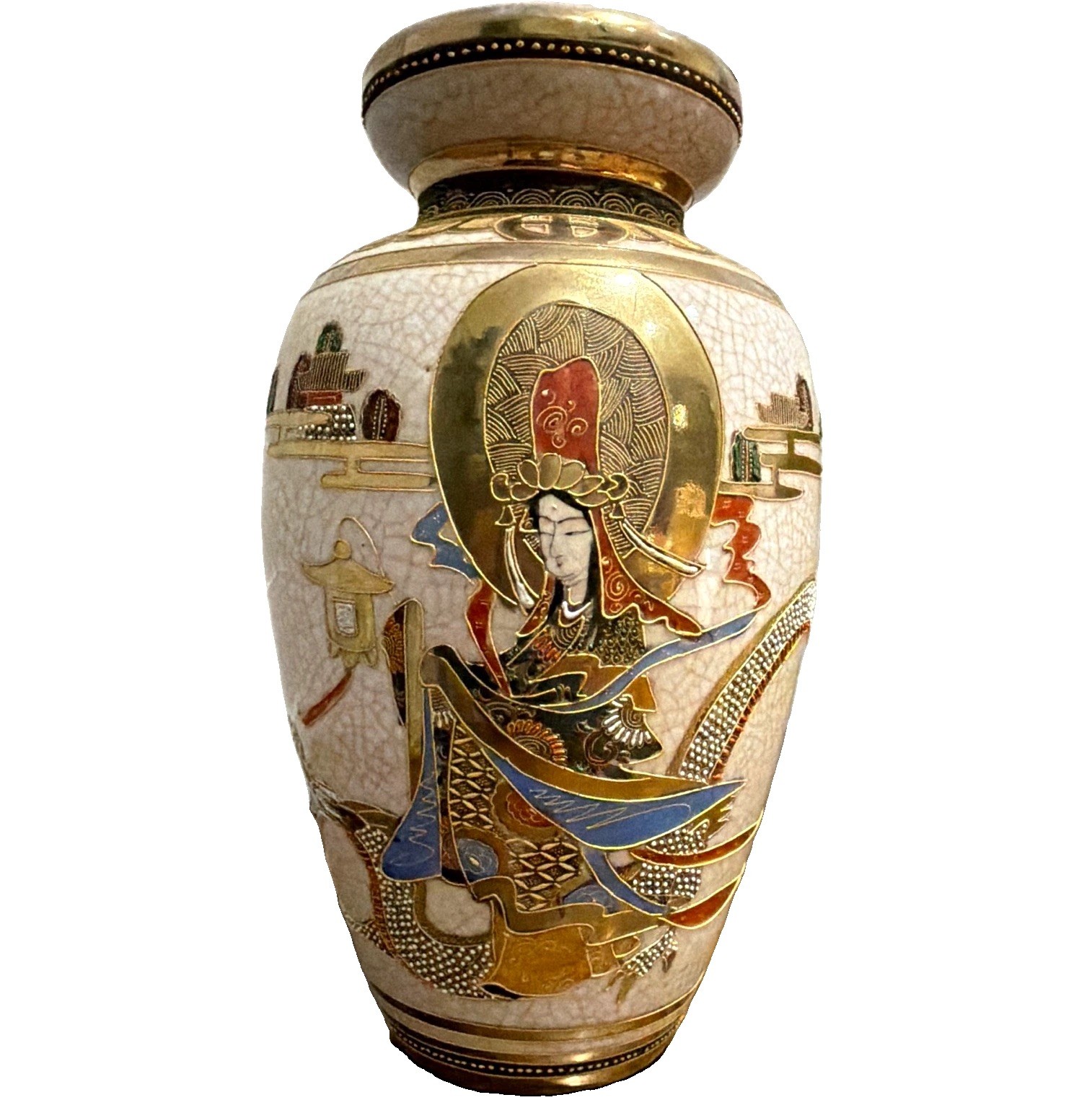 Japanese Satsuma Moriage Vase 10\ Japanese Satsuma Moriage Vase 10\