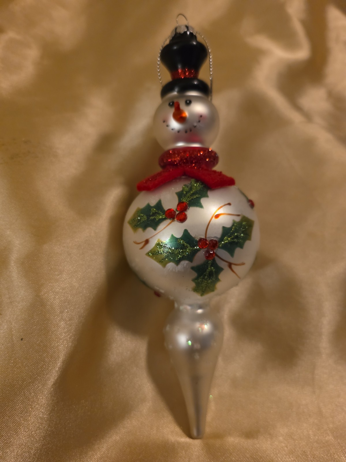 Vintage Long White Snowman Christmas Ornament