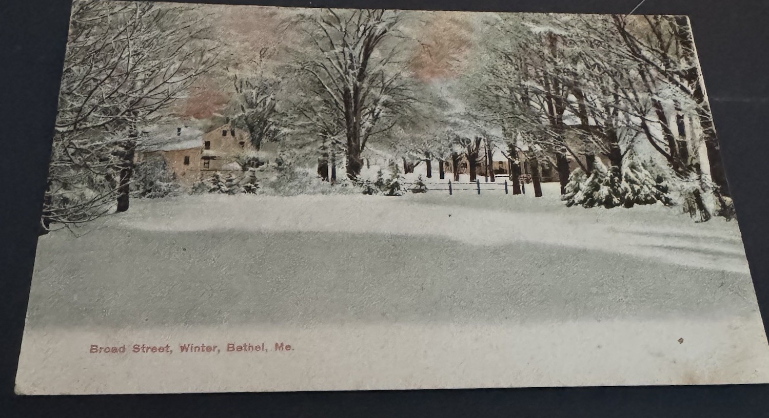 Vintage Bethel Maine ME Postcard Winter Scene View Broad Street Undivided Back