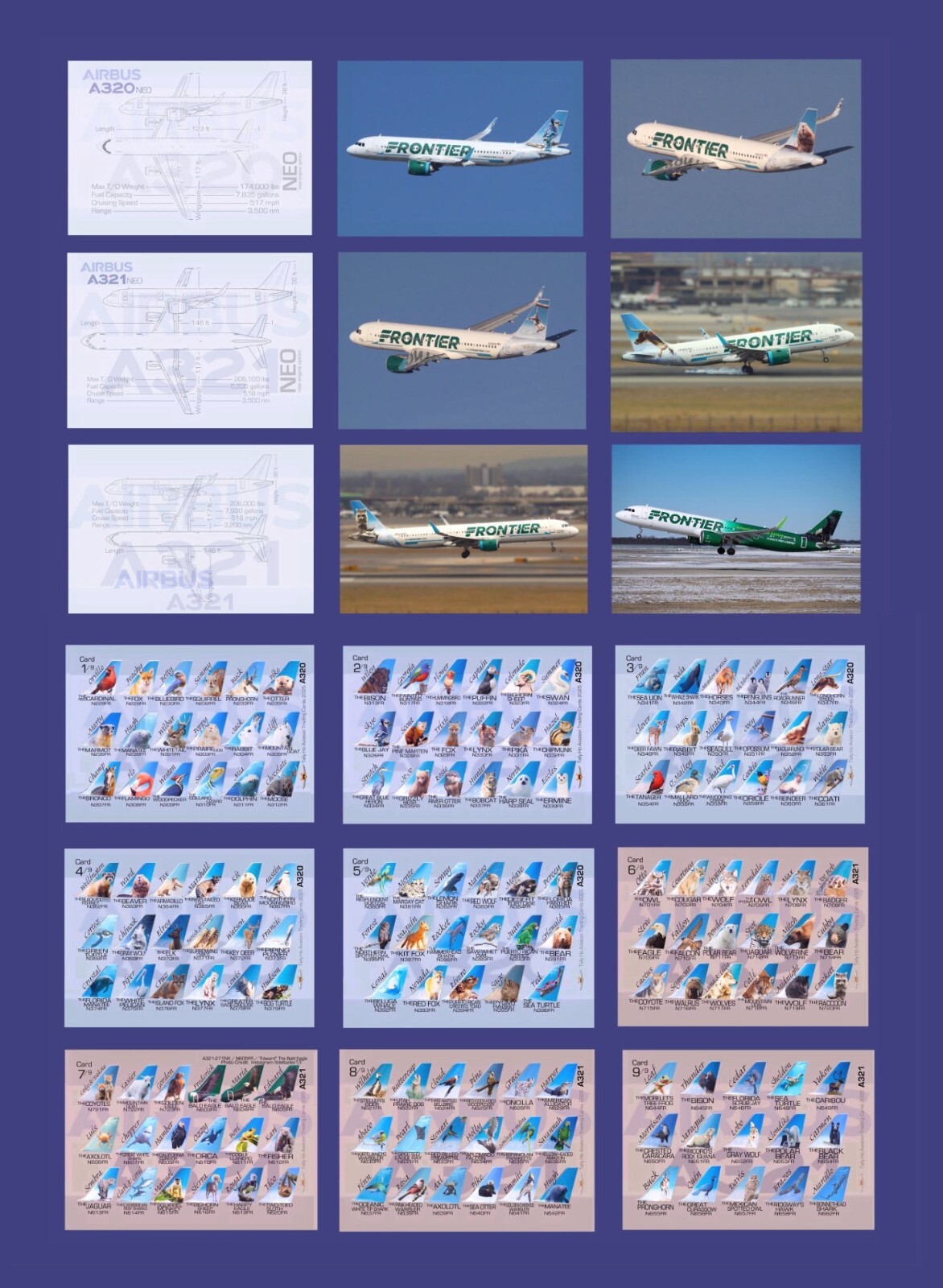 Frontier Airlines Trading Cards 9 Card Fleet Set (2 Sets) Airbus - 2.5 Frontier Airlines Trading Cards 9 Card Fleet Set (2 Sets) Airbus - 2.5