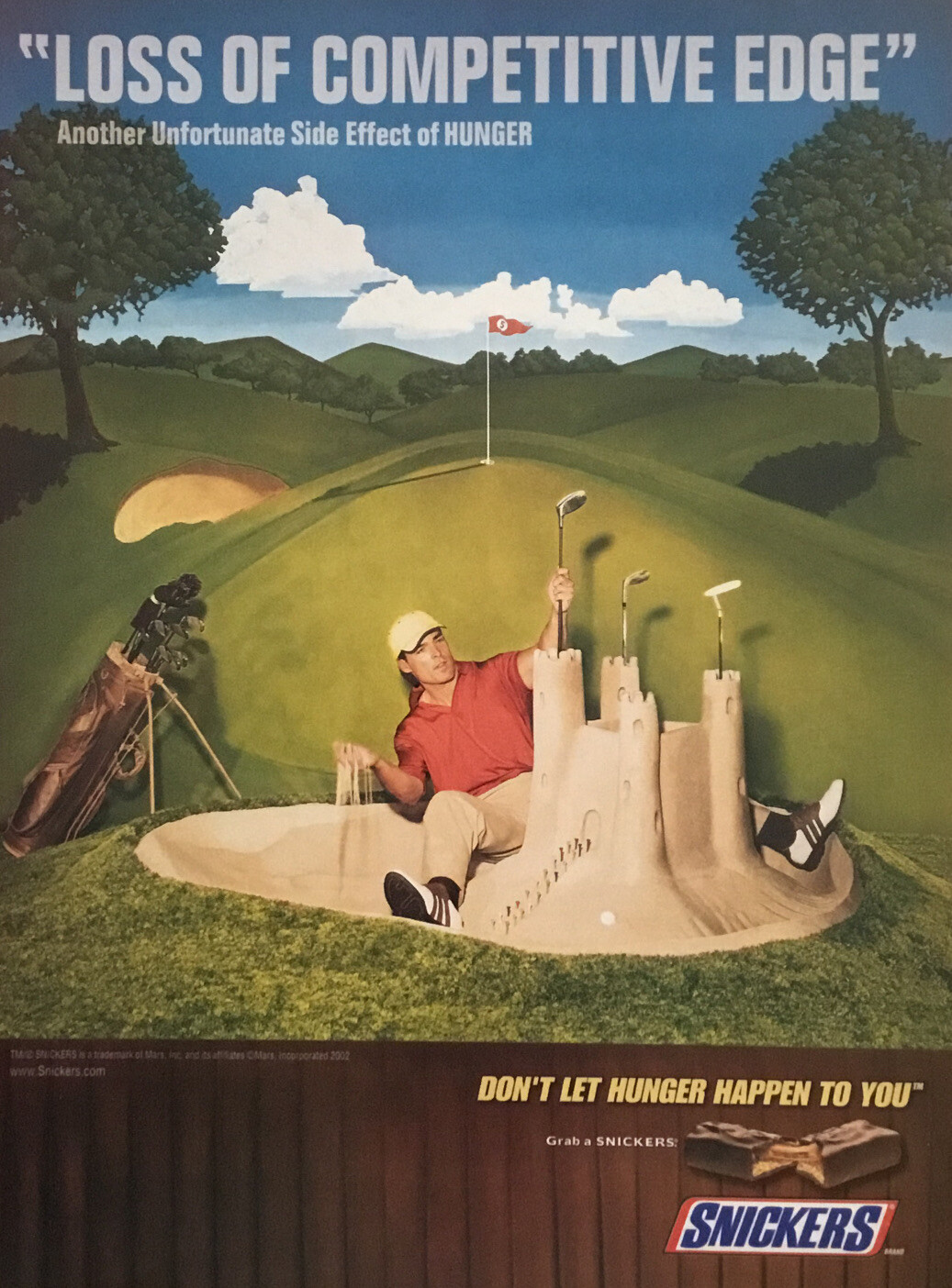 2002 Snickers Candy Bar Golf Sand Trap Castle Magazine Page Print Ad