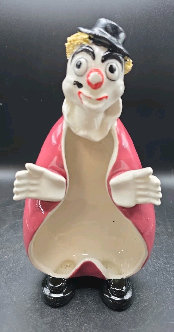 Vintage Lefton Clown Candy Dish Ashtray Spaghetti Hair Japan  MCM
