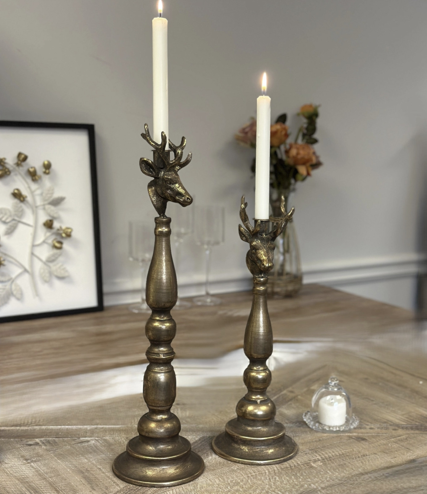 Vintage Candelabra Metal Deer Head Candle Holder - Set of 2 Antique Classic