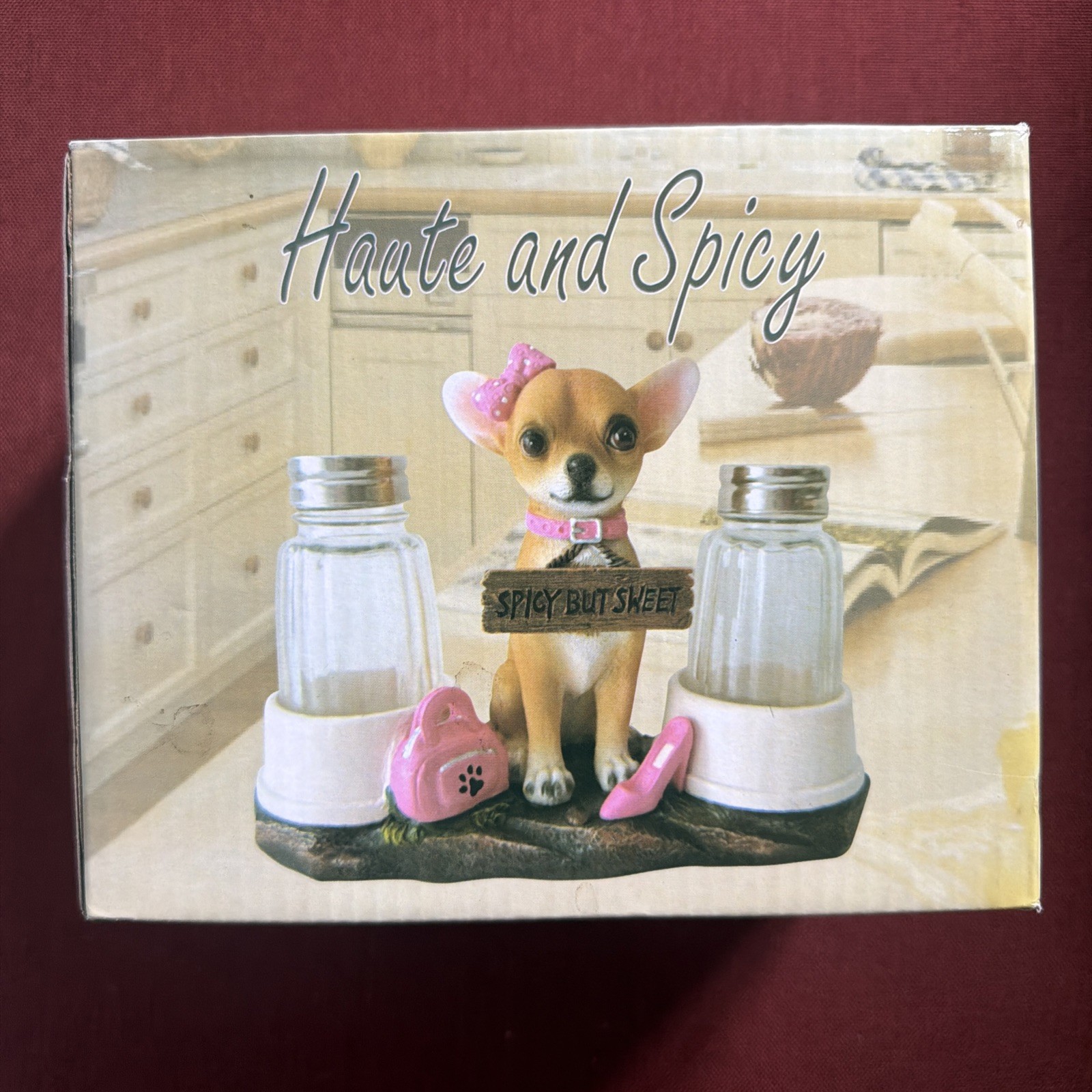 Chihuahua Dog Salt and Pepper Shaker Set with 'Spicy But Sweet' Sign