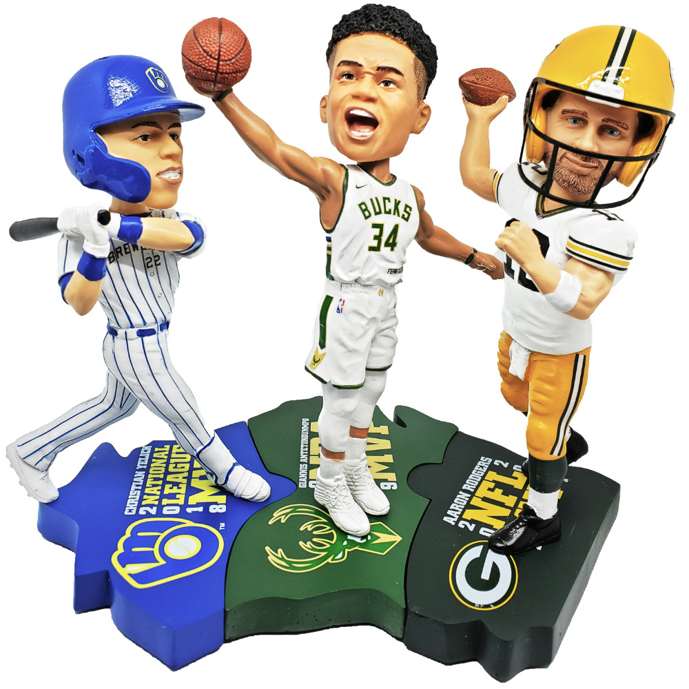 Giannis Antetokounmpo Christian Yelich Aaron Rodgers Triple MVP Bobblehead