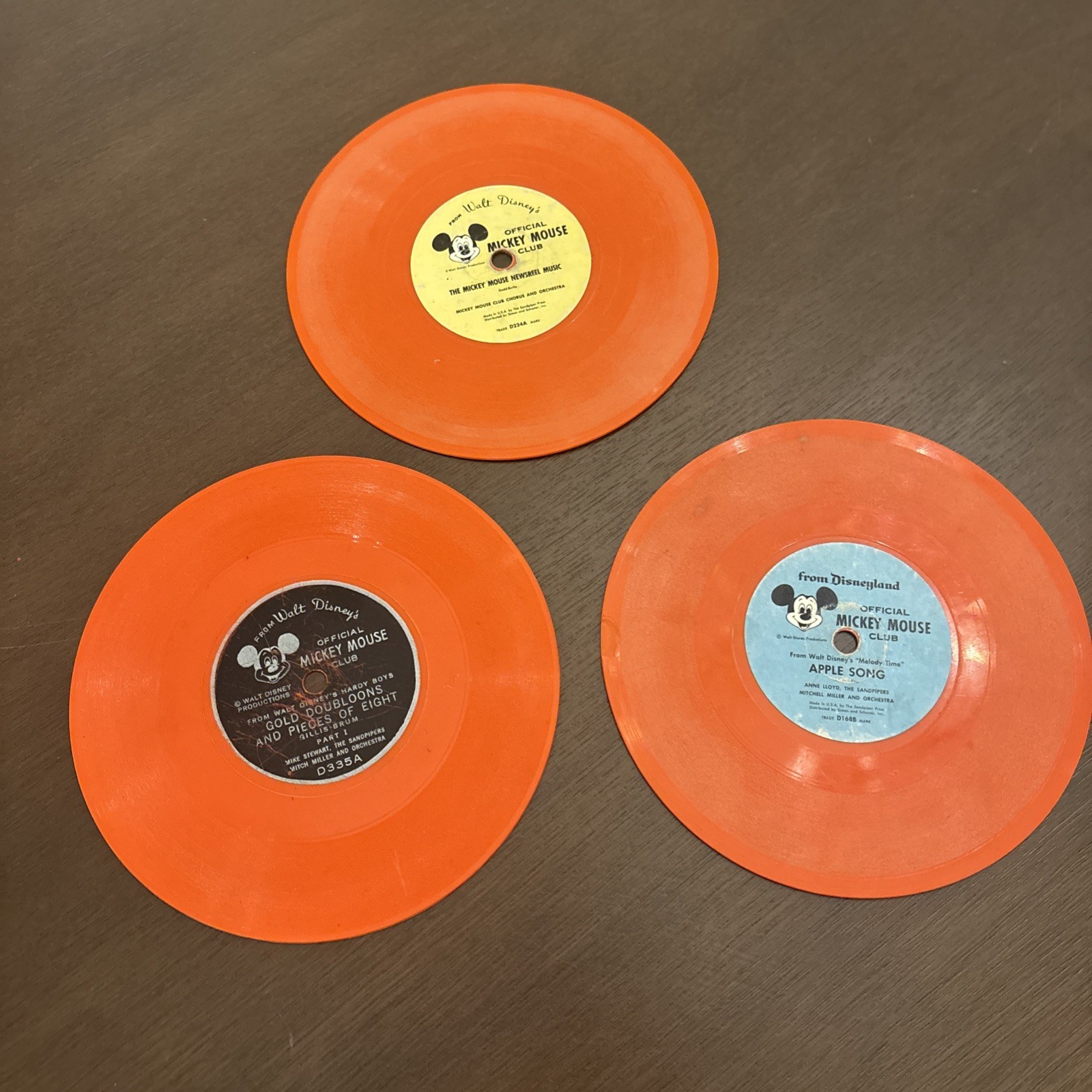 Lot of 3- Walt Disney\'s Vintage VINYL Nostalgic Mickey Mouse Club 78 RPM records
